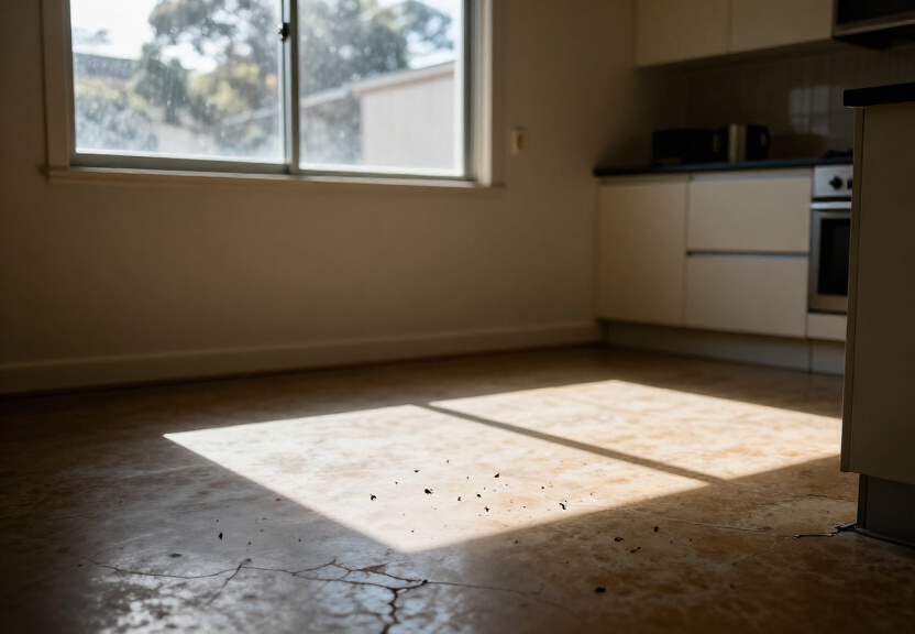 Rodent droppings in a Stanmore storage area before treatment